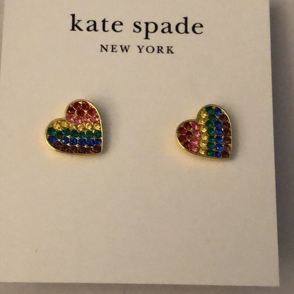 Kate Spade Gold Plated Heart Rainbow Joy Stud Earrings Muti Colored Crystal NWT - Picture 7 of 16